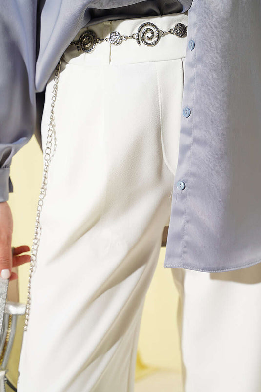 Achetez pantalon à taille élastique avec pinces devant couleur écru