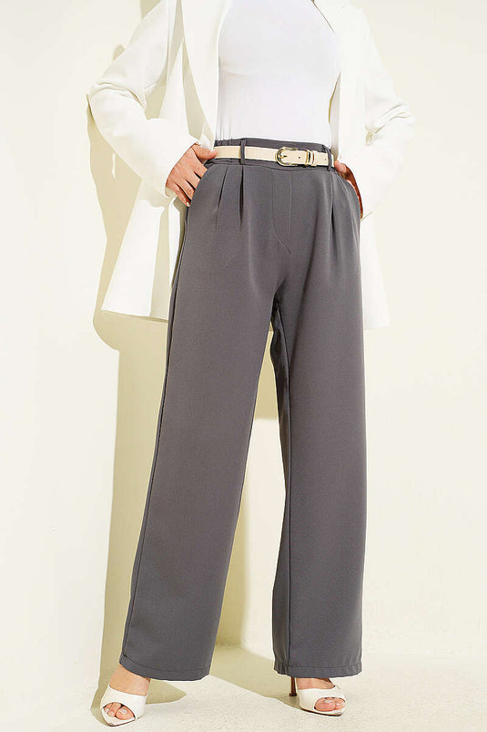 Achetez pantalon à taille élastique avec pinces devant, couleur fumée
