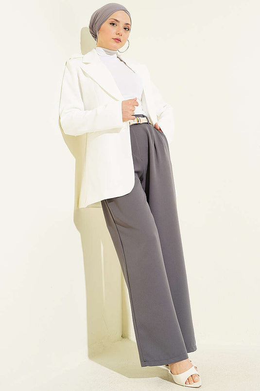 Achetez pantalon à taille élastique avec pinces devant, couleur fumée