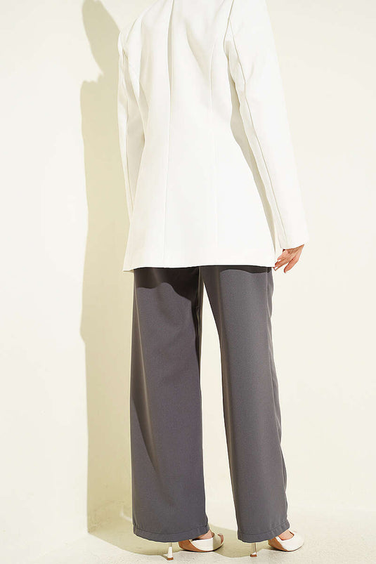 Achetez pantalon à taille élastique avec pinces devant, couleur fumée