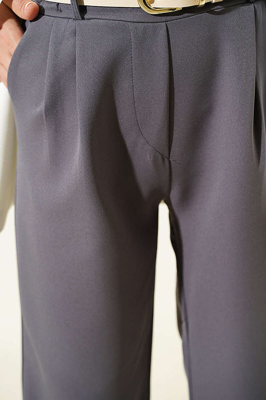 Achetez pantalon à taille élastique avec pinces devant, couleur fumée