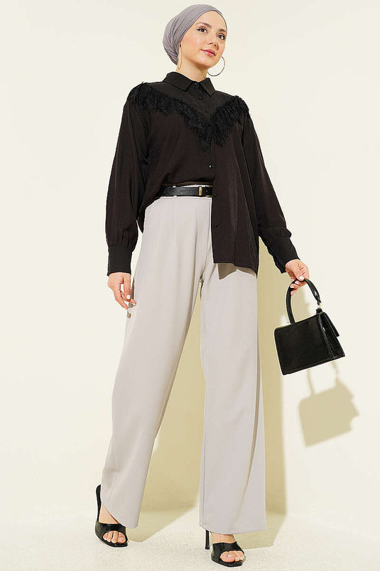 Acheter pantalon gris à taille élastique et plis avant