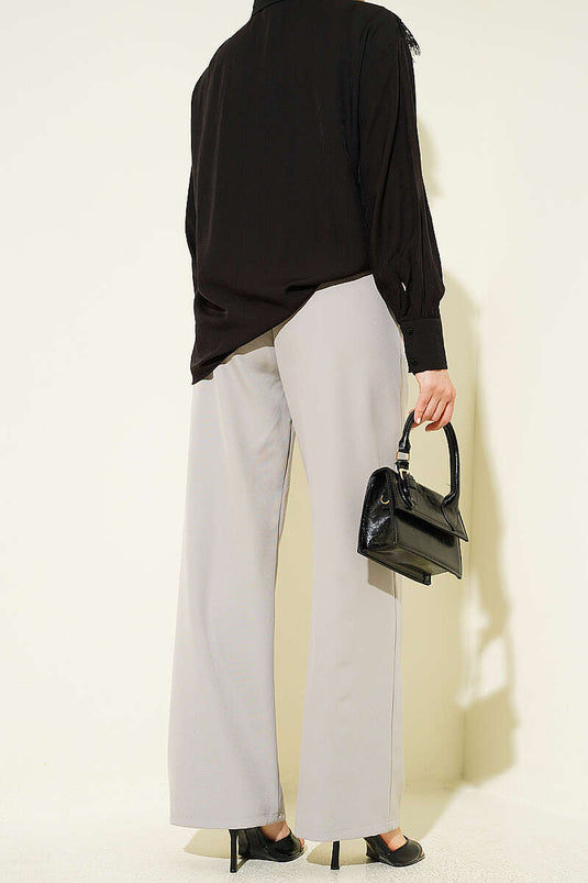 Acheter pantalon gris à taille élastique et plis avant