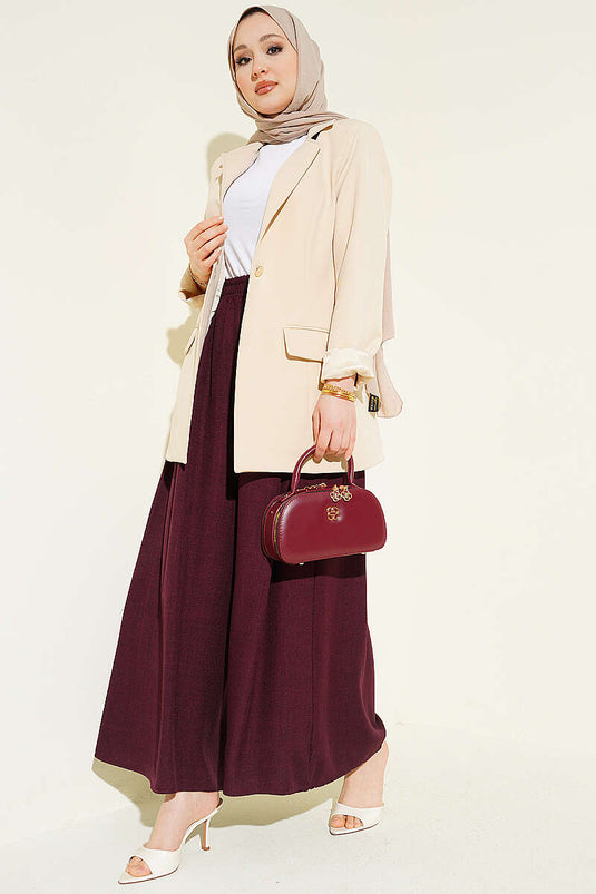 Beli Lastikli Oversize Paçalı Pantolon Bordo