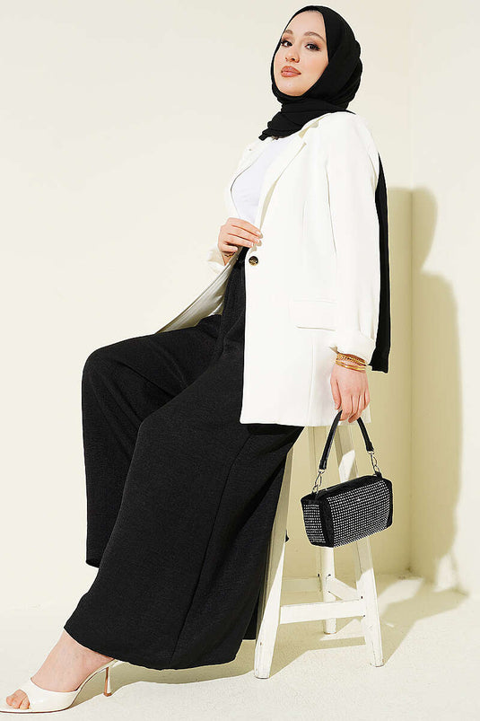 Beli Lastikli Oversize Paçalı Pantolon Siyah
