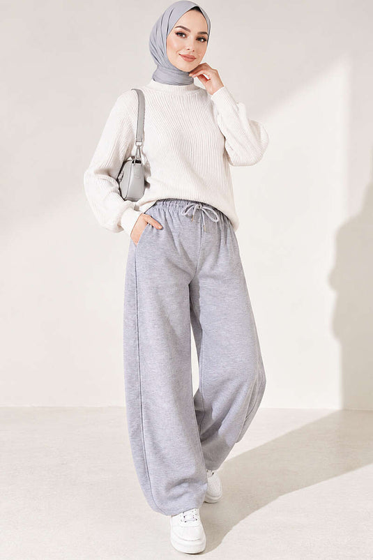 Beli Lastikli Oversize Pantolon Gri