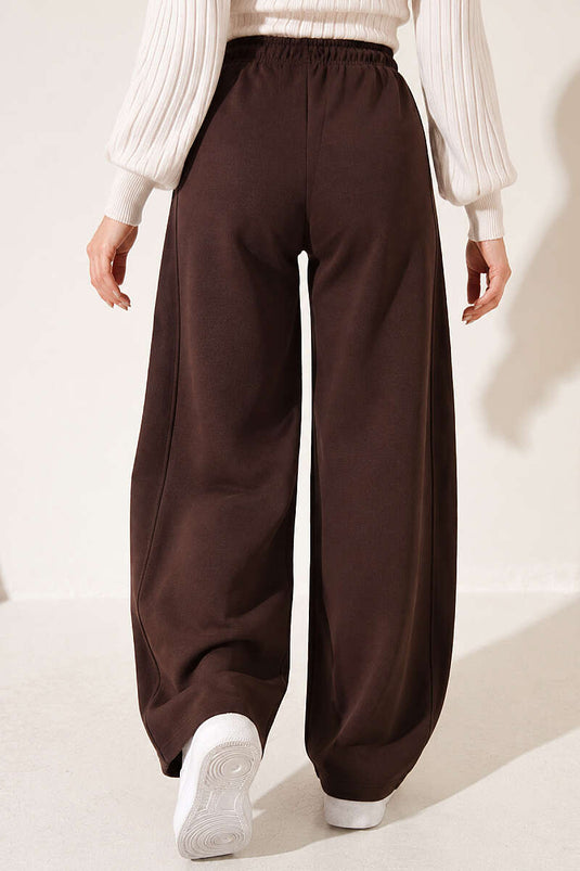 Beli Lastikli Oversize Pantolon Kahve