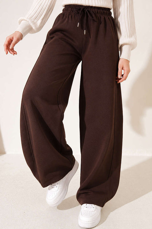 Beli Lastikli Oversize Pantolon Kahve