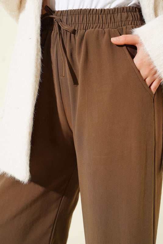 Beli Lastikli Palazzo Pantolon Kahve