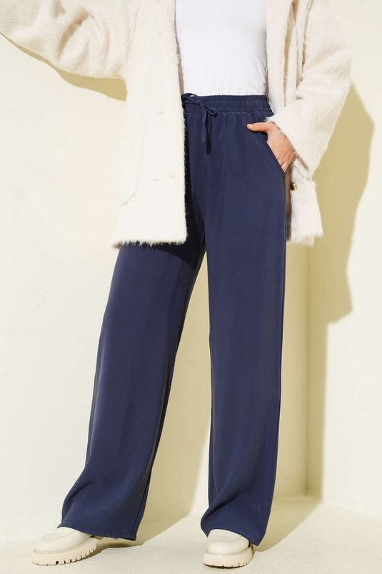 Palazzo-Hose mit elastischem Bund, marineblau