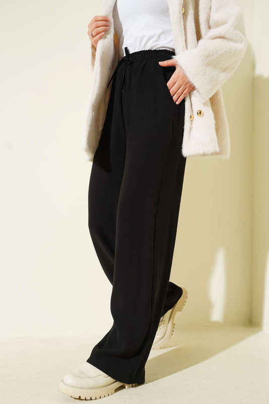 Beli Lastikli Palazzo Pantolon Siyah