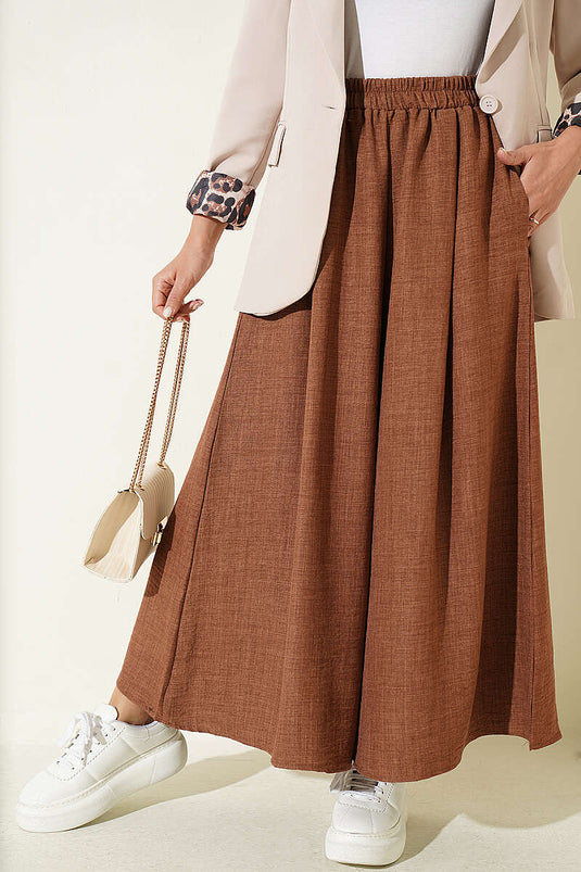 Hose Rock Mit Elastischer Taille In Hellbraun