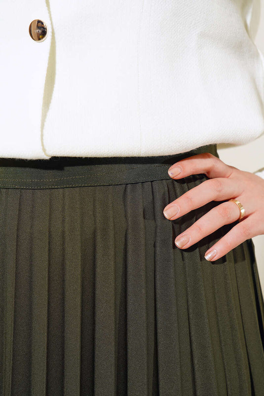 Jupe plissée kaki à taille élastique