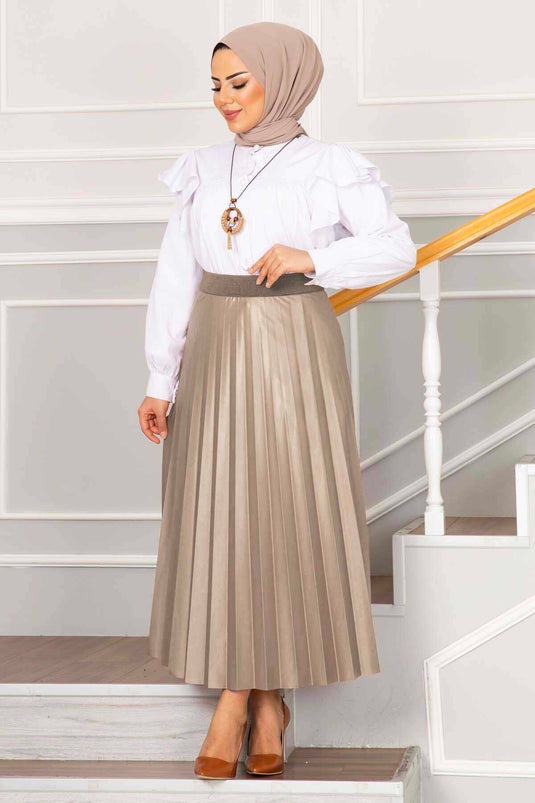 تنورة حجاب بطيات مع خصر مرن باللون البيج