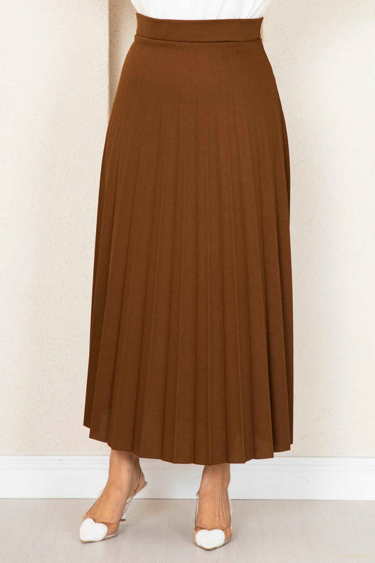 Jupe hijab plissée avec taille élastique, marron