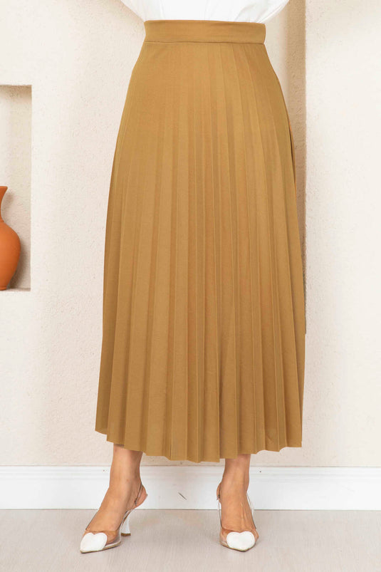 Buy Elastic Pleated Modest Skirt Latte