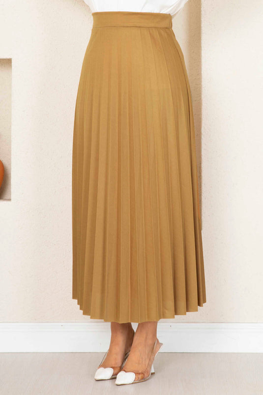 Buy Elastic Pleated Modest Skirt Latte