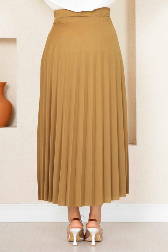 Buy Elastic Pleated Modest Skirt Latte