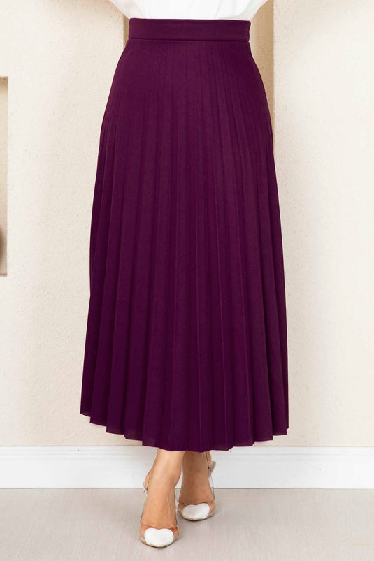 تنورة حجاب مطوية باللون الأرجواني مع خصر مطاطي