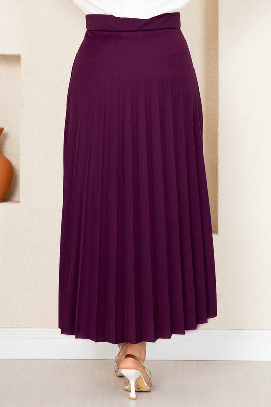 تنورة حجاب مطوية باللون الأرجواني مع خصر مطاطي