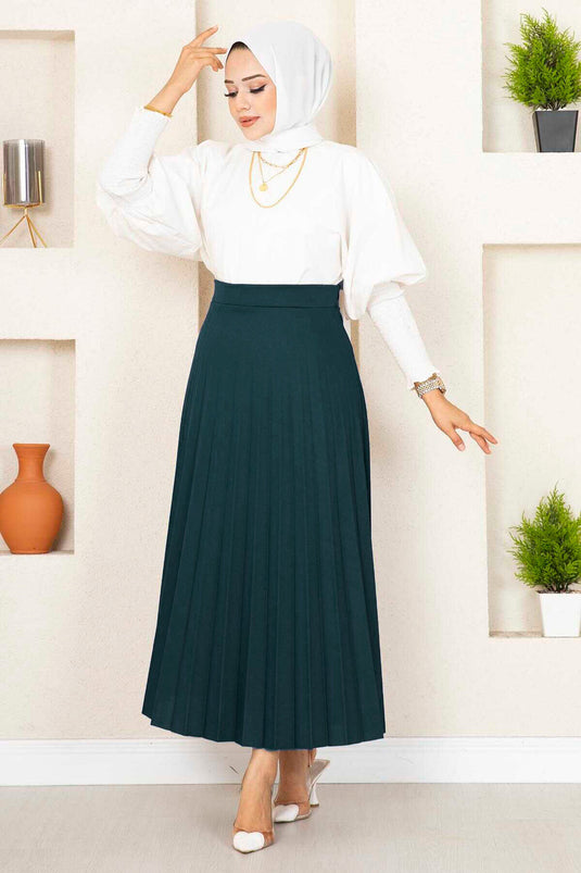 Elastic Waist Pleated Hijab Skirt Petrol