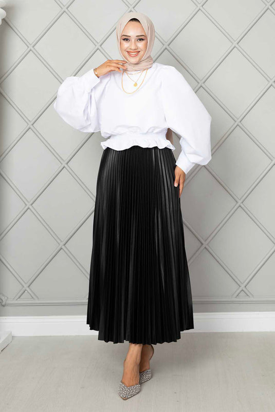 Gonna Hijab a pieghe con elastico in vita Nera