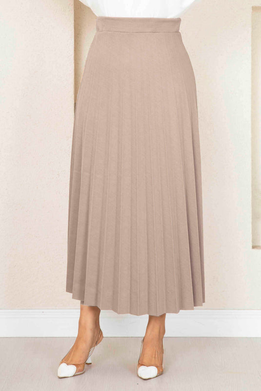 Beli Lastikli Piliseli Tesettür Etek Taş