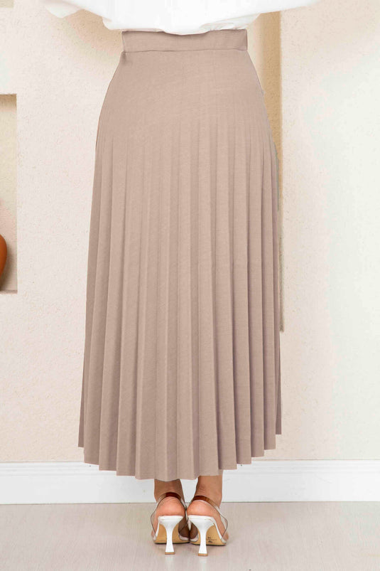 Beli Lastikli Piliseli Tesettür Etek Taş