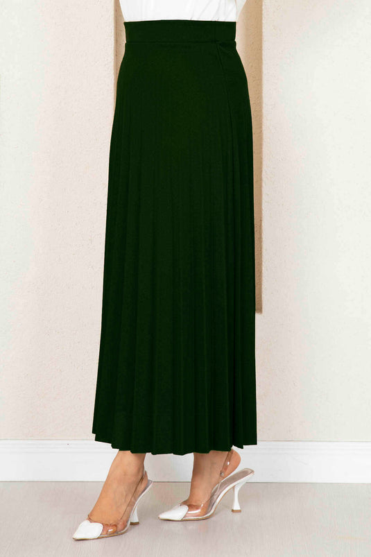 Beli Lastikli Piliseli Tesettür Etek Zümrüt