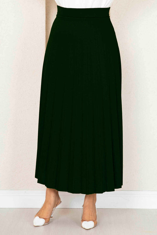 Beli Lastikli Piliseli Tesettür Etek Zümrüt