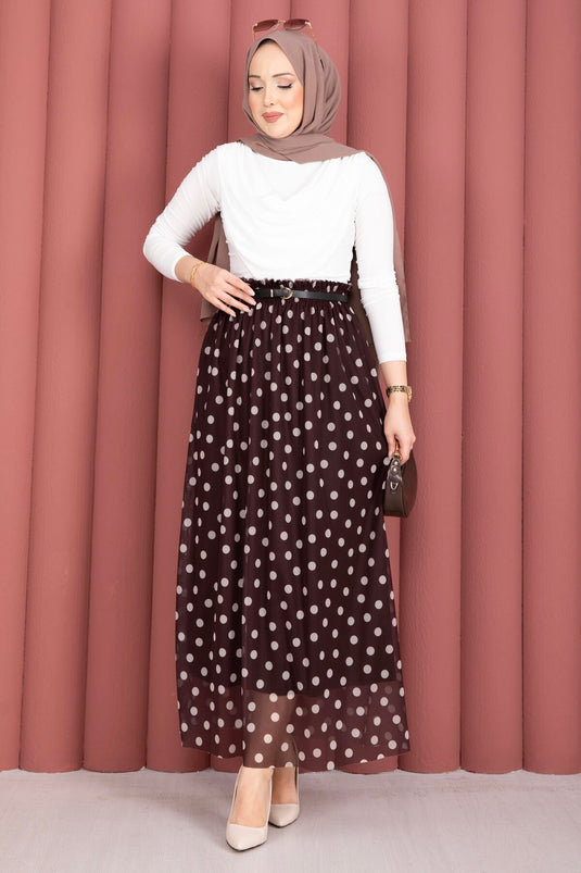Acheter jupe d'été en tulle chiffon à pois avec élastique, couleur café