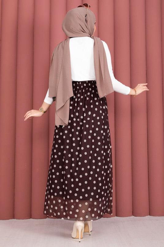 Buy Elastic Polka Dot Chiffon Tulle Summer Skirt Brown