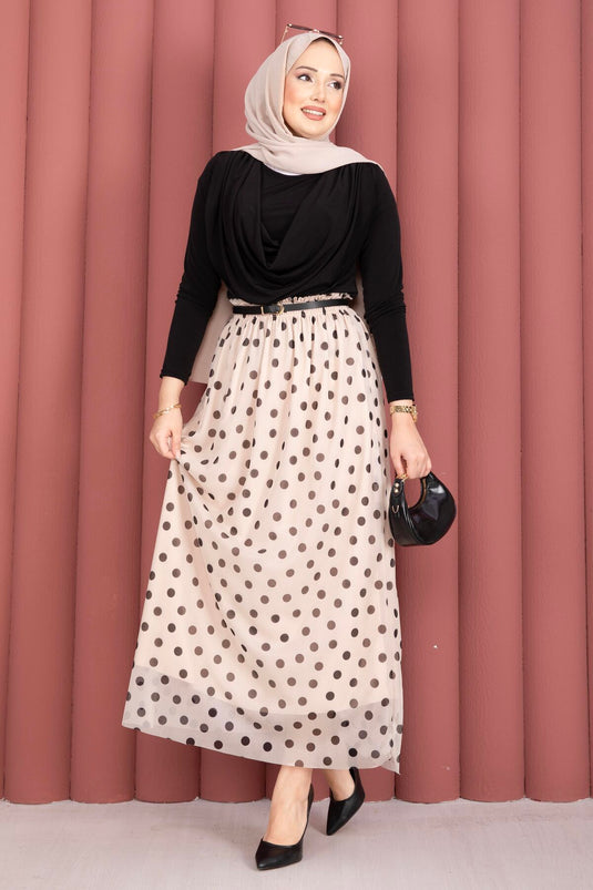 Jupe d'été en tulle chiffon à pois avec élastique crème