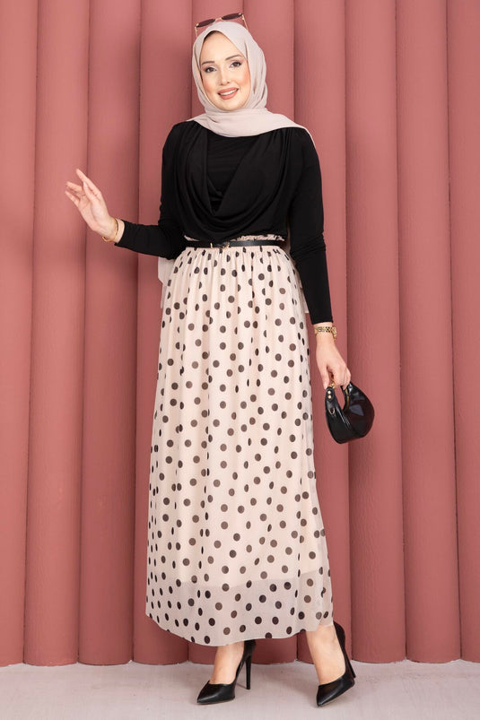 Buy Elastic Polka Dot Chiffon Tulle Summer Skirt Cream