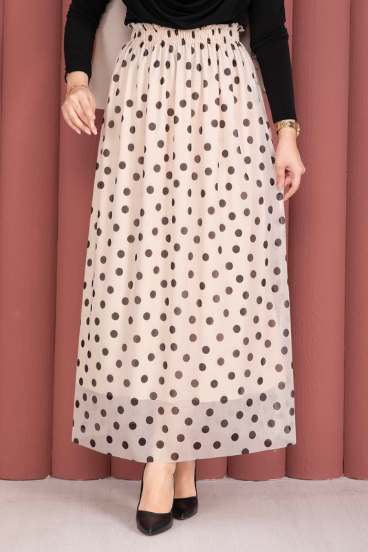 Jupe d'été en tulle chiffon à pois avec élastique crème