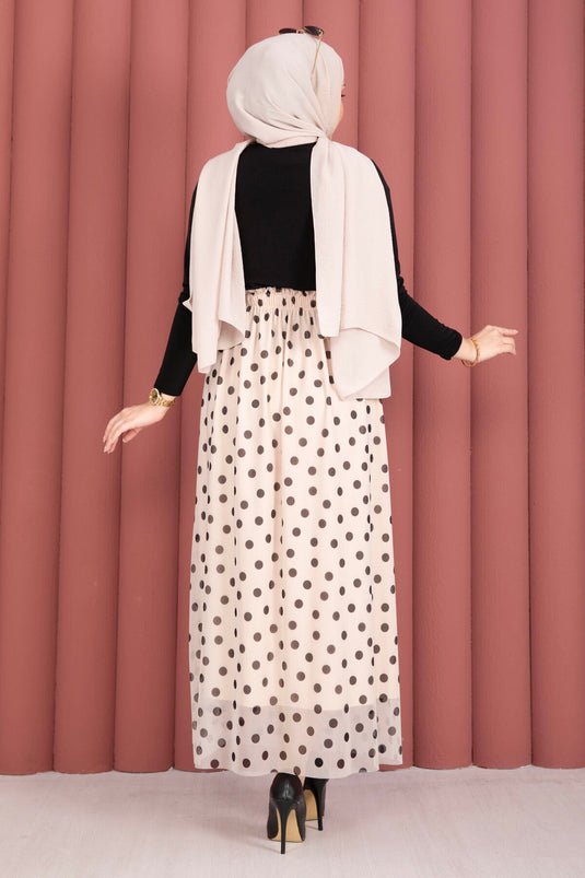 Buy Elastic Polka Dot Chiffon Tulle Summer Skirt Cream