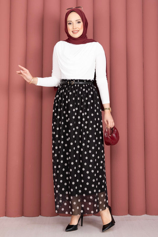 Jupe d'été en tulle chiffon à pois avec élastique noir