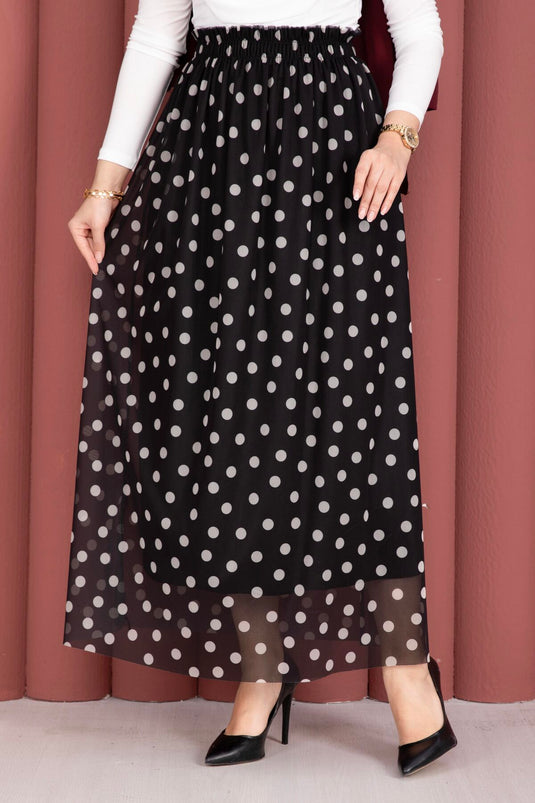 Jupe d'été en tulle chiffon à pois avec élastique noir