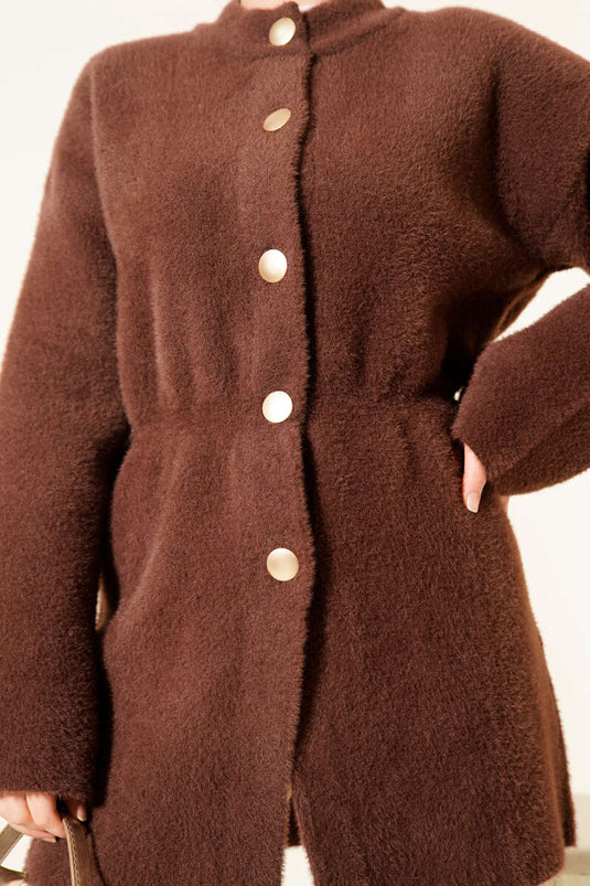 Cardigan doux à capuche avec cordon élastique, couleur café