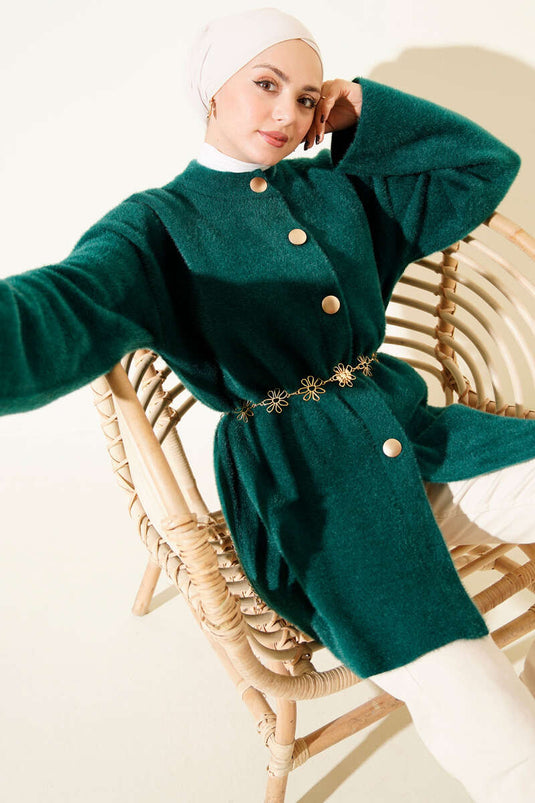 Zacht en pluizig vest met elastische taille in smaragdgroen