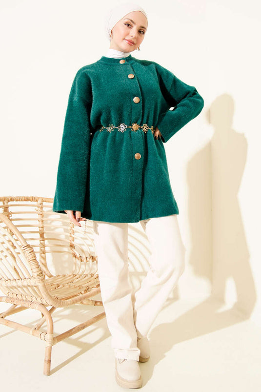 Zacht en pluizig vest met elastische taille in smaragdgroen