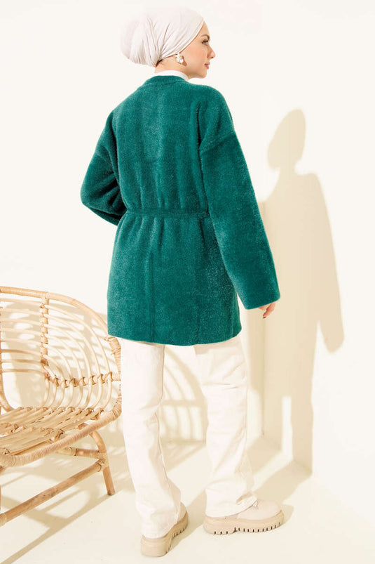 Zacht en pluizig vest met elastische taille in smaragdgroen