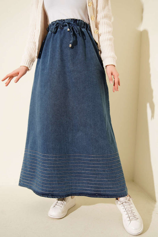 Gonna di jeans blu con cuciture a nastro elasticizzato Beli