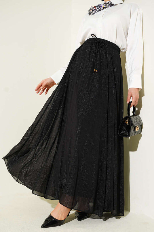 Buy Black Glittery Flared Skirt with Elastic Waist