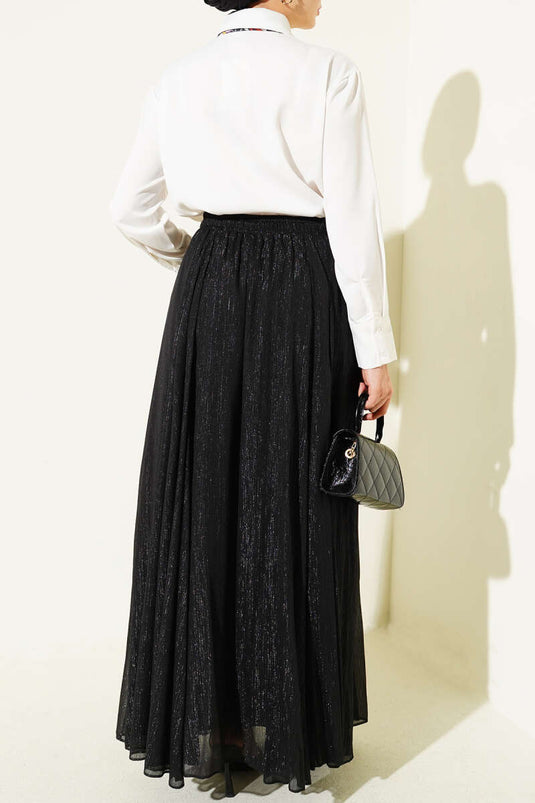 Buy Black Glittery Flared Skirt with Elastic Waist