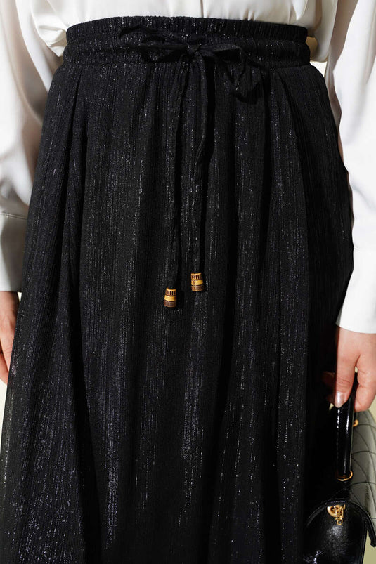 Buy Black Glittery Flared Skirt with Elastic Waist
