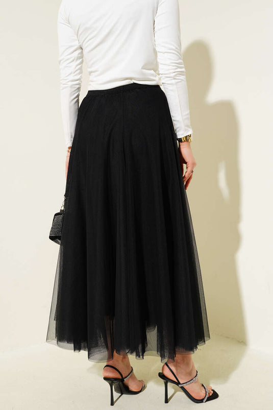 Elastic Waist Black Tulle Skirt