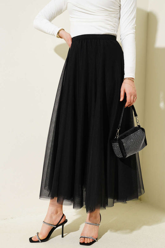 Elastic Waist Black Tulle Skirt