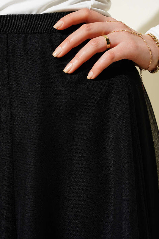 Elastic Waist Black Tulle Skirt