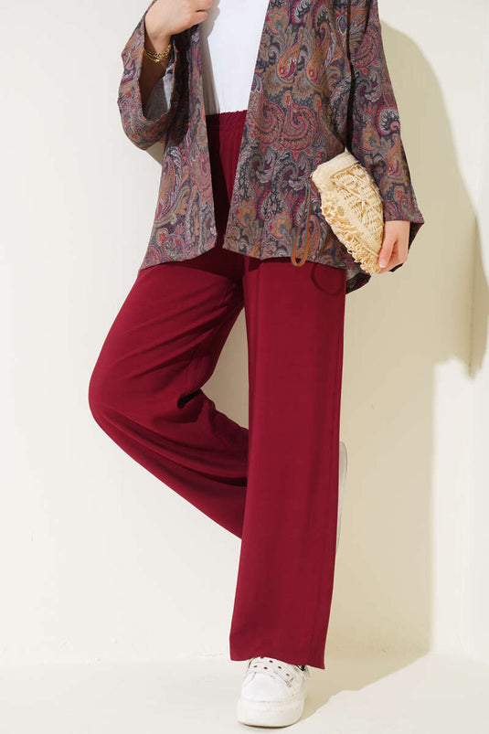 Elastic Waist Tencel Trousers Burgundy